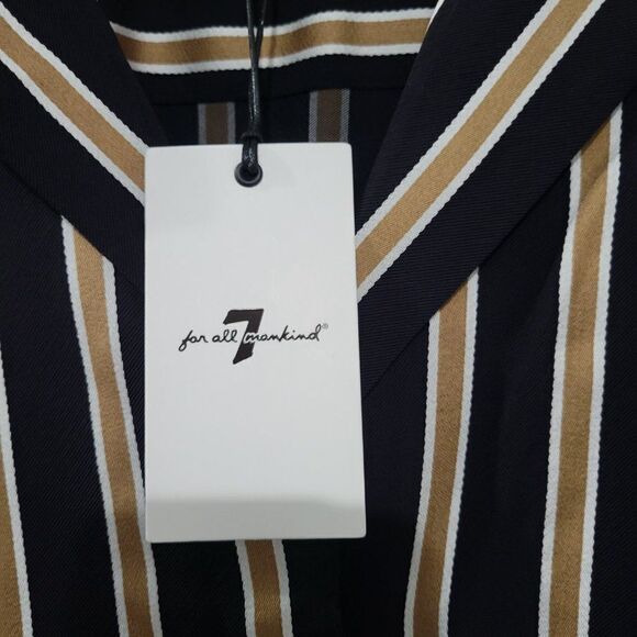 7 For All Mankind Large Striped Midi Dress MIDNIGHT NAVY/GOLD/WHITE STRIPES NWT - Picture 6 of 9